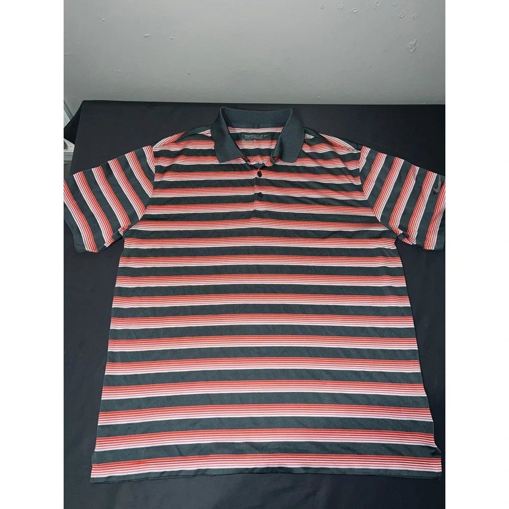 Nike Golf Tour Performance Dri-FIT Polo Shirt Mens Large Gray Red Striped L
